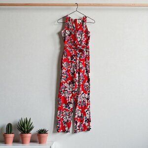 YUMI KIM Red Floral Belted Jumpsuit Size XS